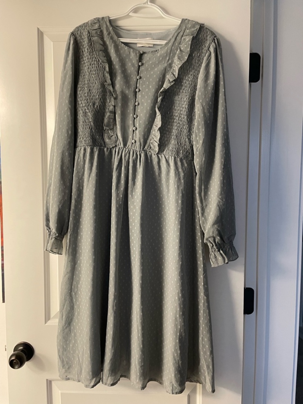 Like New OrangeCreek Sage Green Ruffle Smocked Midi Dress